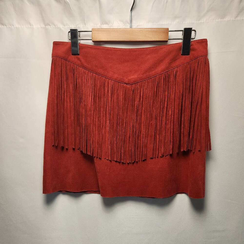 Faux-suede Red Fringe Mini Skirt